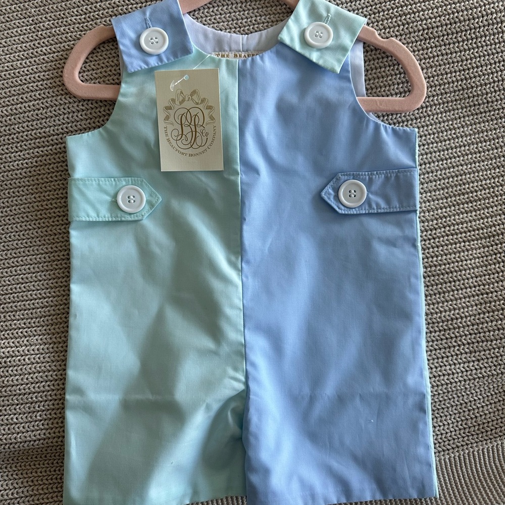 The Beaufort Bonnet Company Mint & Sky Blue Toddler Romper